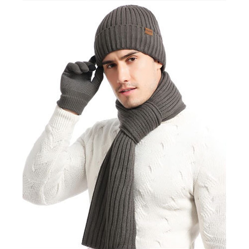 2043 Winter Knit Hat Gloves Scarf Set for Unisex Gift,Warm Soft 3 in 1